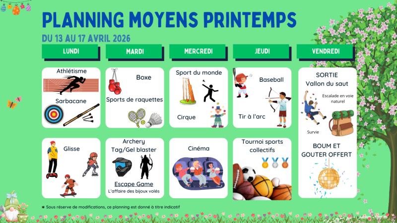 Planning mutlisport stage sportif enfants