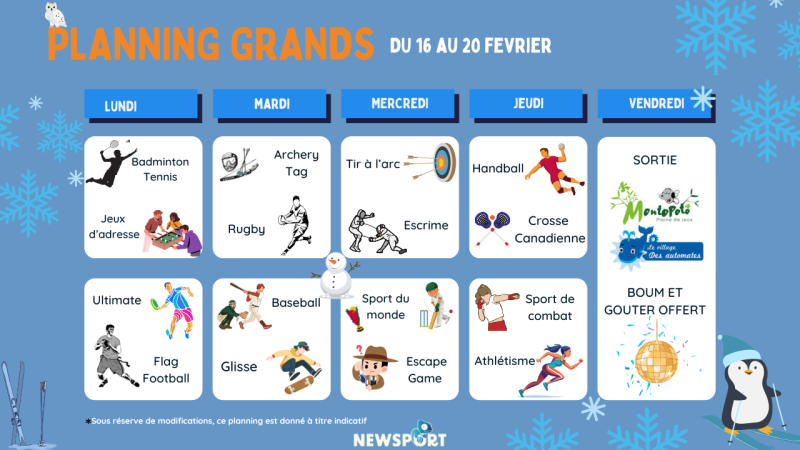 Planning stage sportif grands Newsport