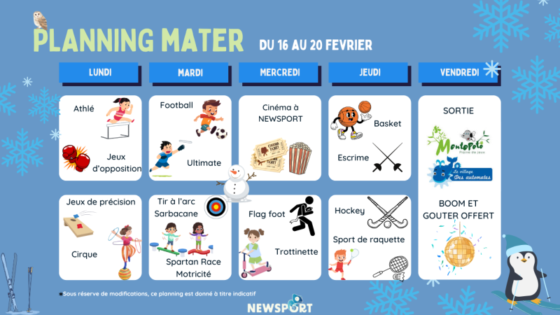 Planning stage sportif mater Newsport